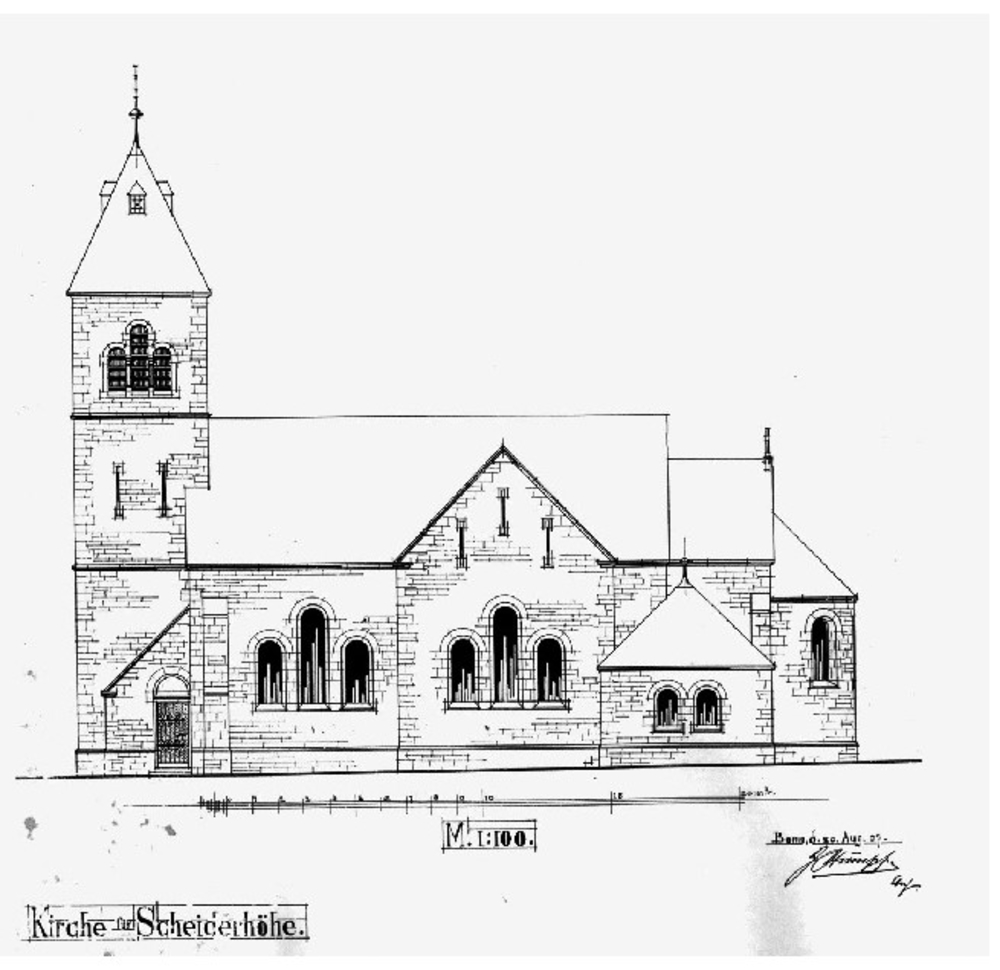 Südansicht des Kirchenentwurfs von August 1908