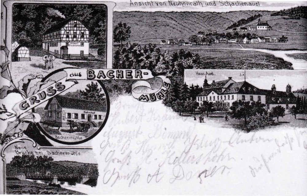 Postkarte von Bachermühle/Neuhonrath/Schachenauel vom 28.10.1912