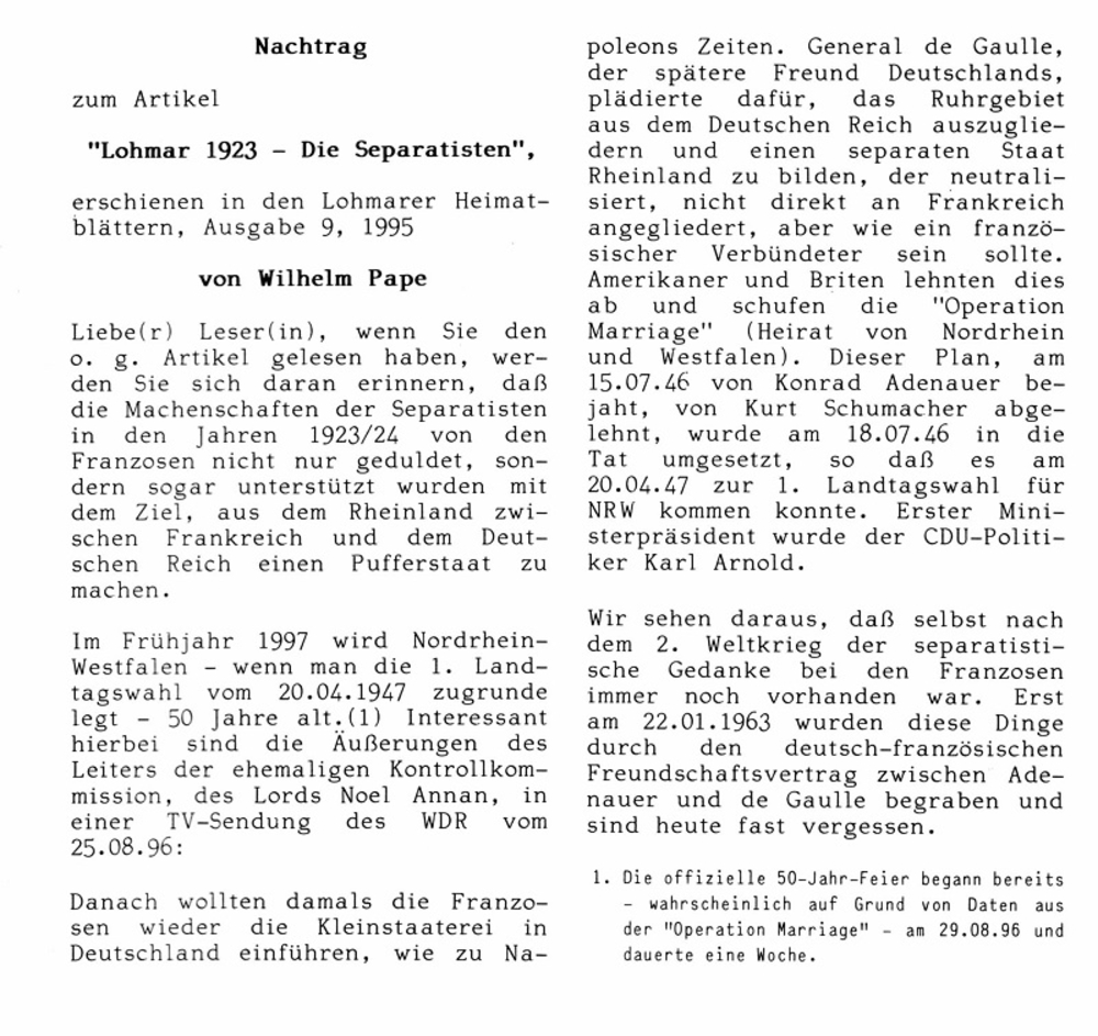 Auszug Lohmarer Heimatblätter Nr. 10 S. 73