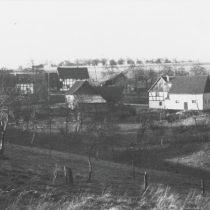 Unterdahlhaus 5 Häuser mit Scheune und Stallungen 1948. In der Mulde entspringt der Dahlhauser Bach