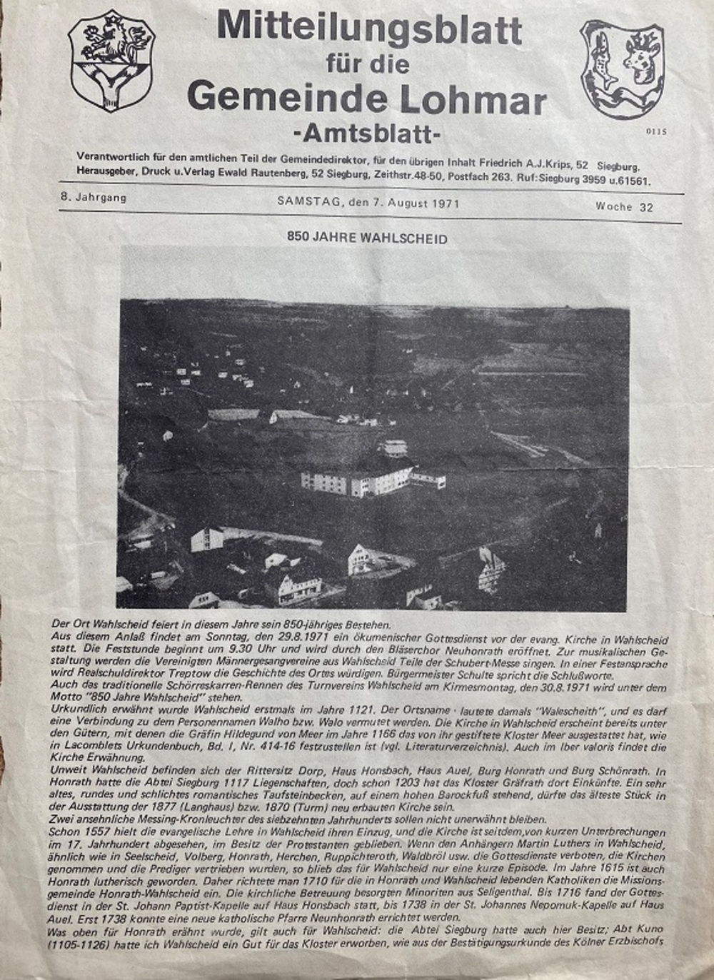 Titelseite Amtsblatt vom 7.8.1971