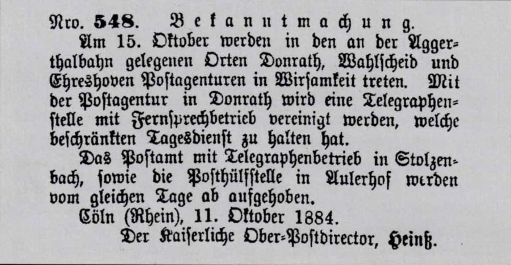 Auflösung des Postamtes Stolzenbach