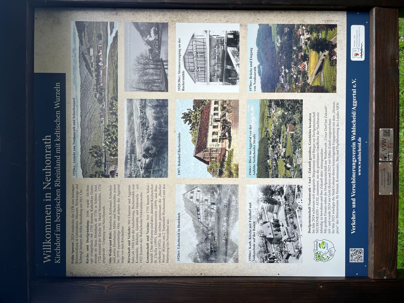 Infotafel Verkehrs- und Verschönerungsverein Wahlscheid am Ortseingang Neuhonrath.